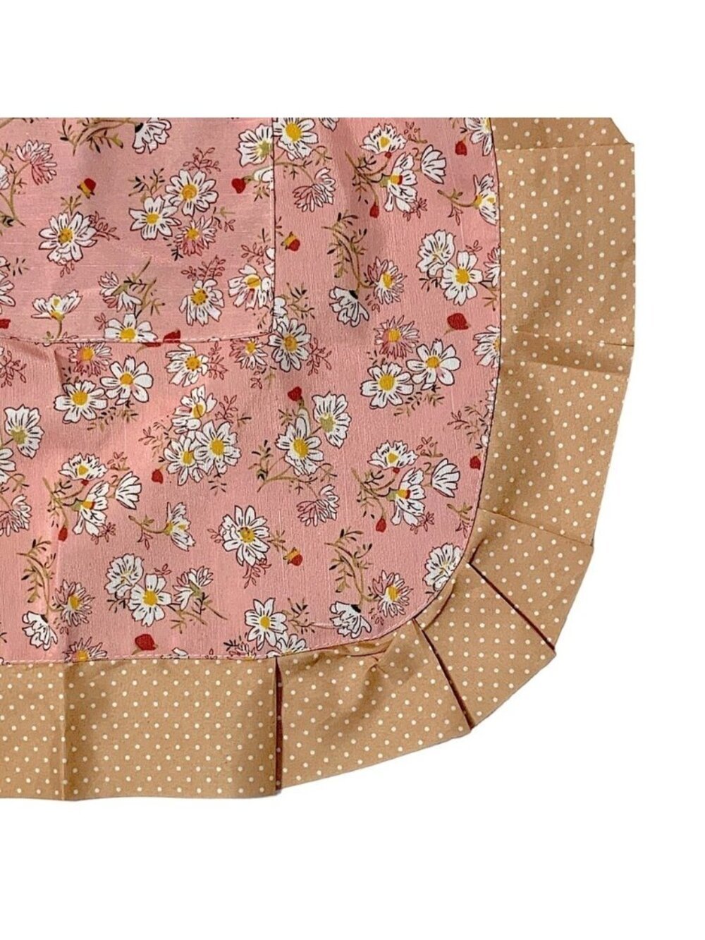 Apron Retro Bib Style Adjustable Waist Tie Floral Polka Dot Womens Pink Tan OS - Picture 8 of 16
